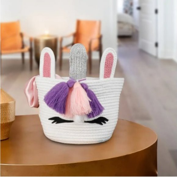 Unicorn face kids basket ears, horn, white, pink, 8x8 - Picture 9 of 9